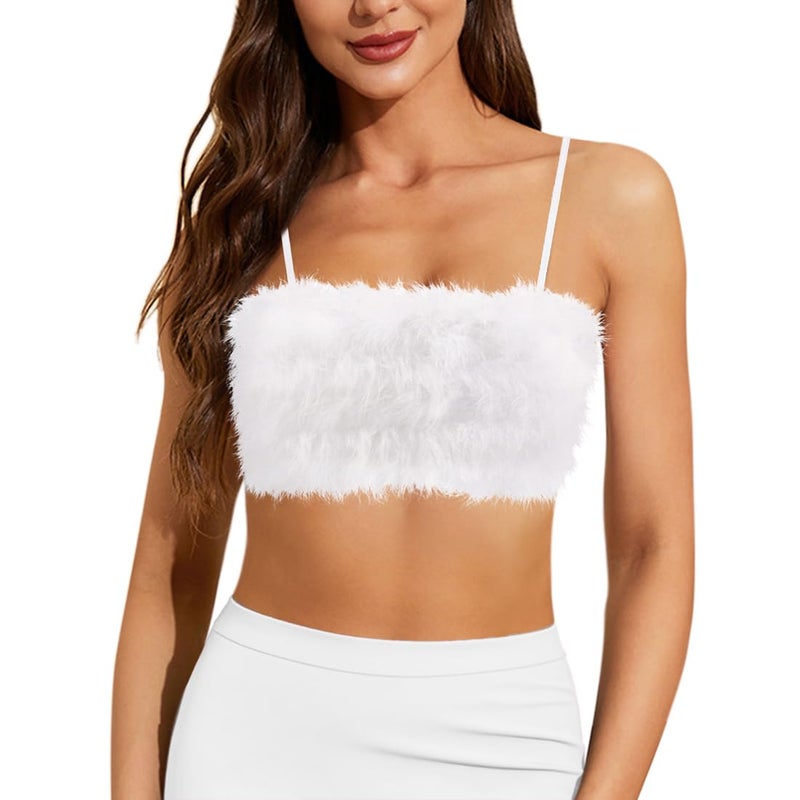 Vimoisa Women Faux Fur Tank Top Spaghetti Strap Crop Cami Top Tight Sleeveless Tube Top Vest(M) - Image 1